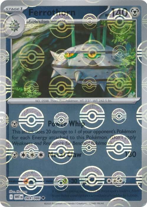Ferrothorn (Poke Ball Pattern) [WHT - 069/086] Condition: Near Mint Collectible Trading Cards SV: White Flare Also available: Language: English Printing: Holofoil