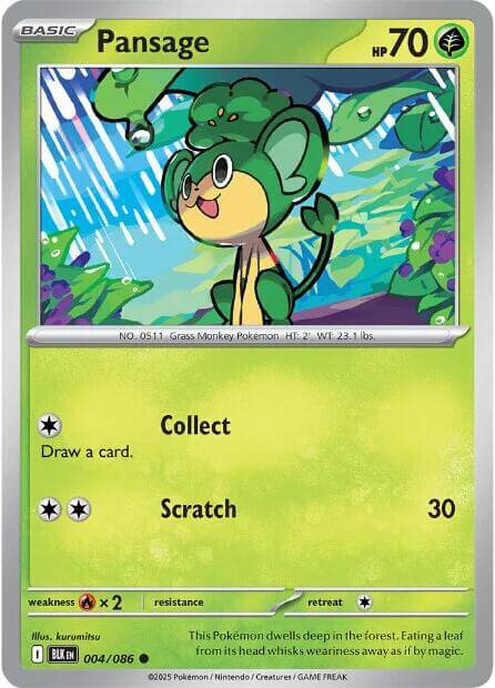 Pansage [BLK - 004/086] Condition: Near Mint Collectible Trading Cards SV: Black Bolt Also available: Language: English Printing: Reverse Holofoil