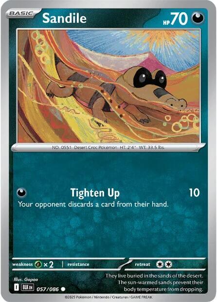 Sandile [BLK - 057/086] Condition: Near Mint Collectible Trading Cards SV: Black Bolt Also available: Language: English Printing: Reverse Holofoil