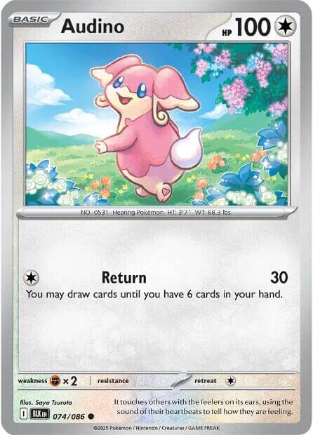 Audino - 074/086 [BLK - 074/086] Condition: Near Mint Collectible Trading Cards SV: Black Bolt Also available: Language: English Printing: Reverse Holofoil