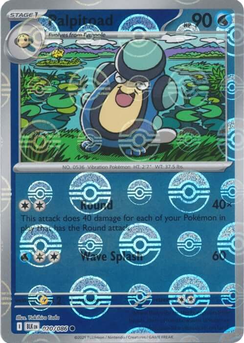 Palpitoad (Poke Ball Pattern) [BLK - 020/086] Condition: Near Mint Collectible Trading Cards SV: Black Bolt Also available: Language: English Printing: Holofoil