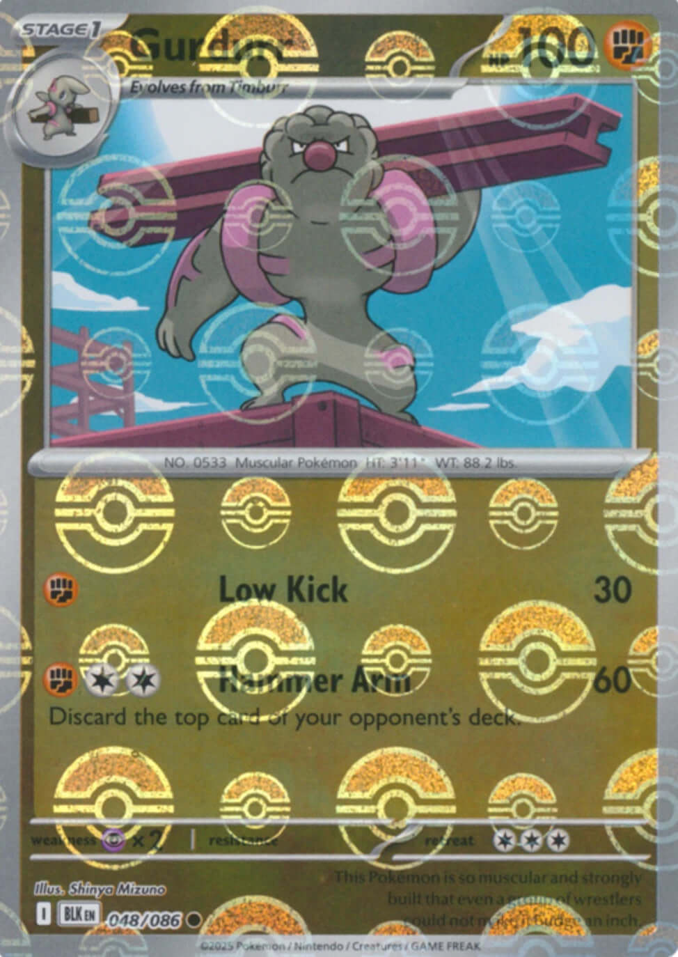 Gurdurr (Poke Ball Pattern) [BLK - 048/086] Condition: Near Mint Collectible Trading Cards SV: Black Bolt Also available: Language: English Printing: Holofoil