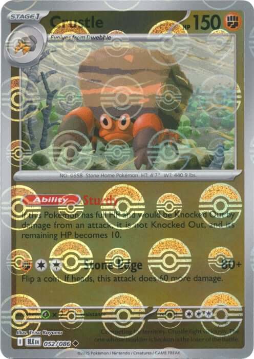 Crustle (Poke Ball Pattern) [BLK - 052/086] Condition: Near Mint Collectible Trading Cards SV: Black Bolt Also available: Language: English Printing: Holofoil