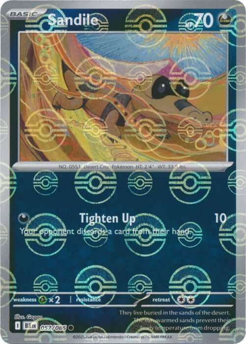 Sandile (Poke Ball Pattern) [BLK - 057/086] Condition: Near Mint Collectible Trading Cards SV: Black Bolt Also available: Language: English Printing: Holofoil