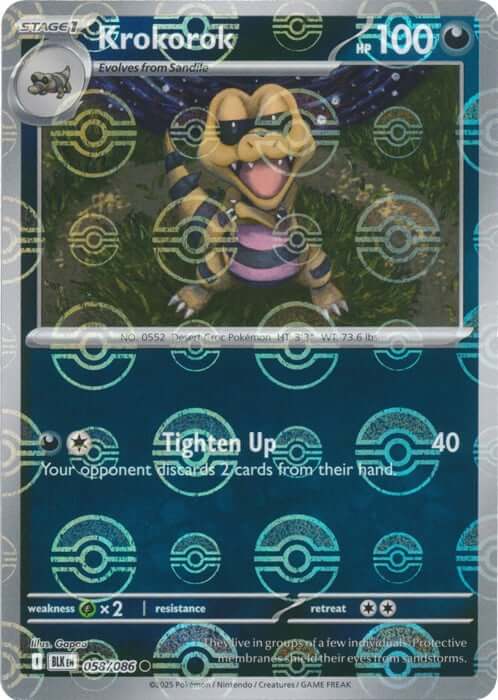 Krokorok (Poke Ball Pattern) [BLK - 058/086] Condition: Near Mint Collectible Trading Cards SV: Black Bolt Also available: Language: English Printing: Holofoil