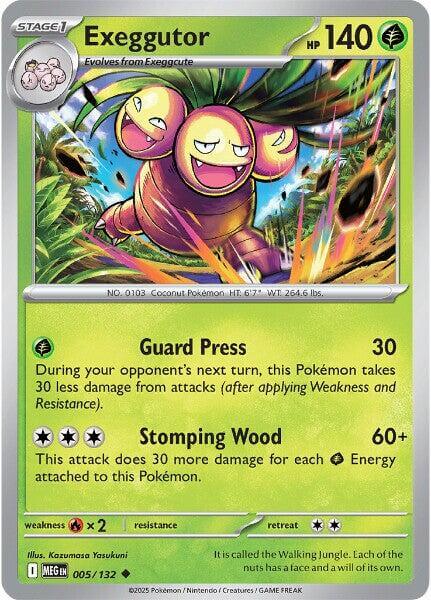 Exeggutor - 005/132 [MEG - 005/132] Condition: Near Mint Collectible Trading Cards ME01: Mega Evolution Also available: Language: English Printing: Reverse Holofoil