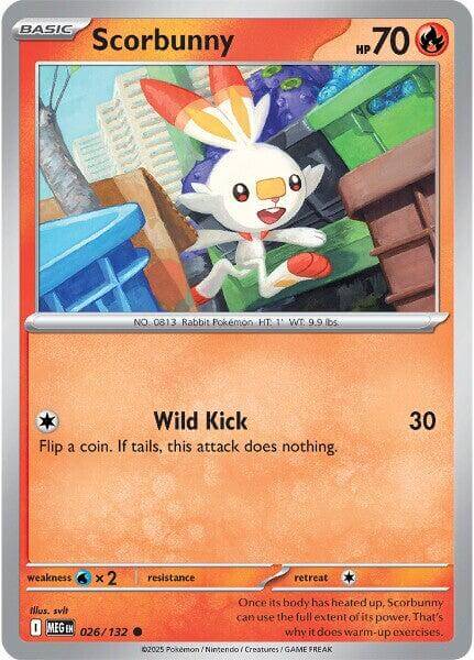 Scorbunny [MEG - 026/132] Condition: Near Mint Collectible Trading Cards ME01: Mega Evolution Also available: Language: English Printing: Reverse Holofoil