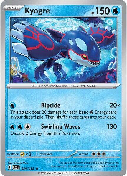 Kyogre [MEG - 034/132] Condition: Near Mint Collectible Trading Cards ME01: Mega Evolution Also available: Language: English Printing: Reverse Holofoil