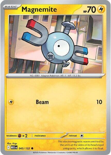 Magnemite [MEG - 045/132] Condition: Near Mint Collectible Trading Cards ME01: Mega Evolution Also available: Language: English Printing: Reverse Holofoil