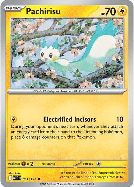 Pachirisu [MEG - 051/132] Condition: Near Mint Collectible Trading Cards ME01: Mega Evolution Also available: Language: English Printing: Reverse Holofoil