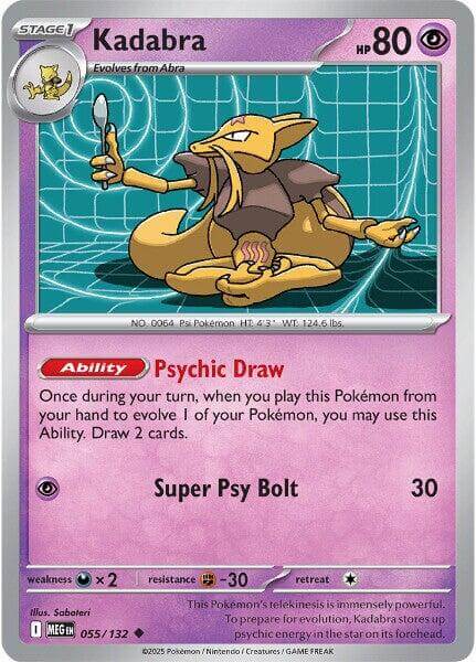 Kadabra [MEG - 055/132] Condition: Near Mint Collectible Trading Cards ME01: Mega Evolution Also available: Language: English Printing: Reverse Holofoil