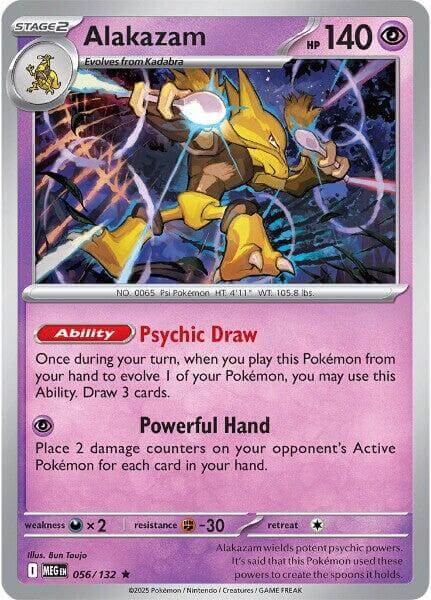 Alakazam [MEG - 056/132] Condition: Near Mint Collectible Trading Cards ME01: Mega Evolution Also available: Language: English Printing: Holofoil