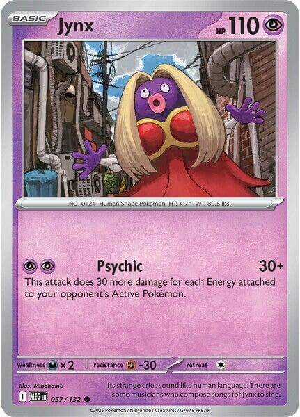 Jynx [MEG - 057/132] Condition: Near Mint Collectible Trading Cards ME01: Mega Evolution Also available: Language: English Printing: Reverse Holofoil