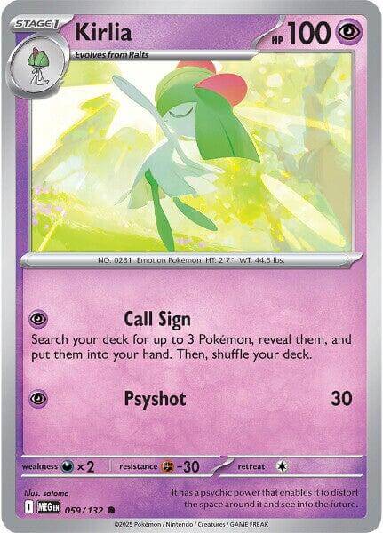 Kirlia [MEG - 059/132] Condition: Near Mint Collectible Trading Cards ME01: Mega Evolution Also available: Language: English Printing: Reverse Holofoil