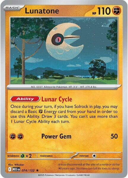 Lunatone [MEG - 074/132] Condition: Near Mint Collectible Trading Cards ME01: Mega Evolution Also available: Language: English Printing: Holofoil