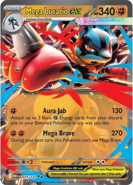 Mega Lucario ex - 077/132 [MEG - 077/132] Condition: Near Mint Collectible Trading Cards ME01: Mega Evolution Also available: Language: English Printing: Holofoil