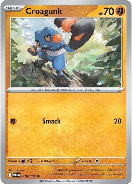 Croagunk [MEG - 078/132] Condition: Near Mint Collectible Trading Cards ME01: Mega Evolution Also available: Language: English Printing: Reverse Holofoil