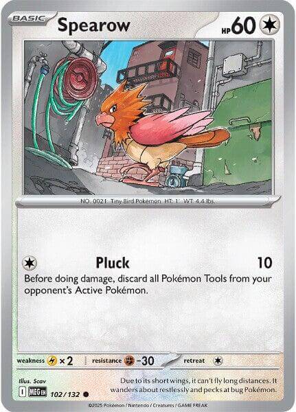Spearow - 102/132 [MEG - 102/132] Condition: Near Mint Collectible Trading Cards ME01: Mega Evolution Also available: Language: English Printing: Reverse Holofoil