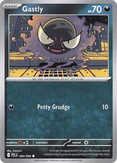 Gastly [PFL - 054/094] Condition: Near Mint Collectible Trading Cards ME02: Phantasmal Flames Also available: Language: English Printing: Reverse Holofoil