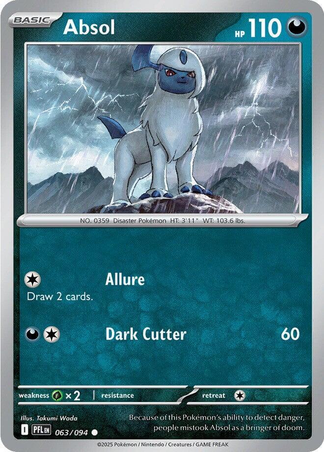 Absol [PFL - 063/094] Condition: Near Mint Collectible Trading Cards ME02: Phantasmal Flames Also available: Language: English Printing: Reverse Holofoil