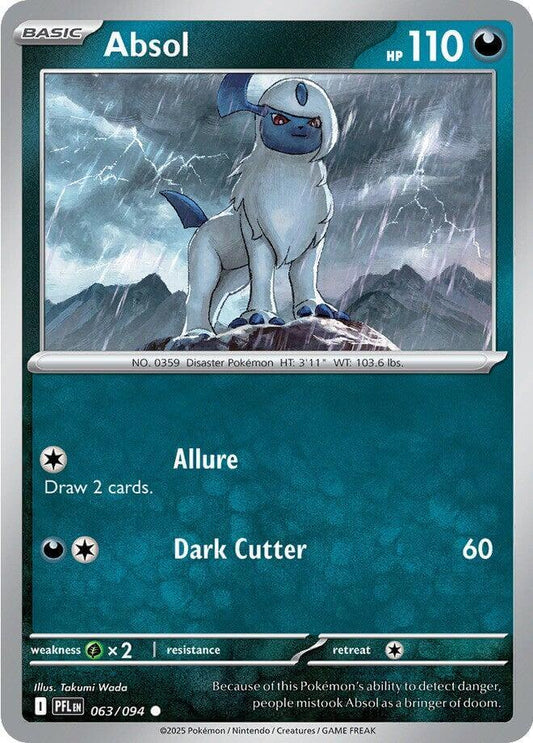Absol [PFL - 063/094] Condition: Near Mint Collectible Trading Cards ME02: Phantasmal Flames Also available: Language: English Printing: Reverse Holofoil