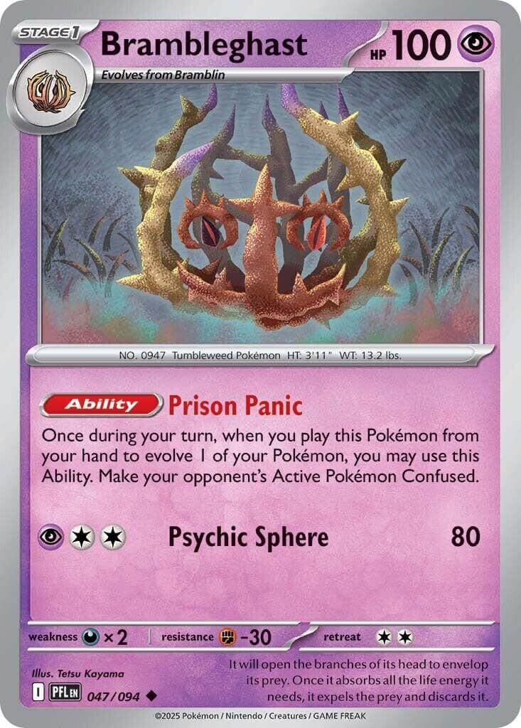 Brambleghast [PFL - 047/094] Condition: Near Mint Collectible Trading Cards ME02: Phantasmal Flames Also available: Language: English Printing: Reverse Holofoil