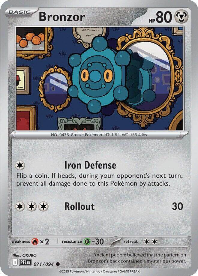 Bronzor [PFL - 071/094] Condition: Near Mint Collectible Trading Cards ME02: Phantasmal Flames Also available: Language: English Printing: Reverse Holofoil