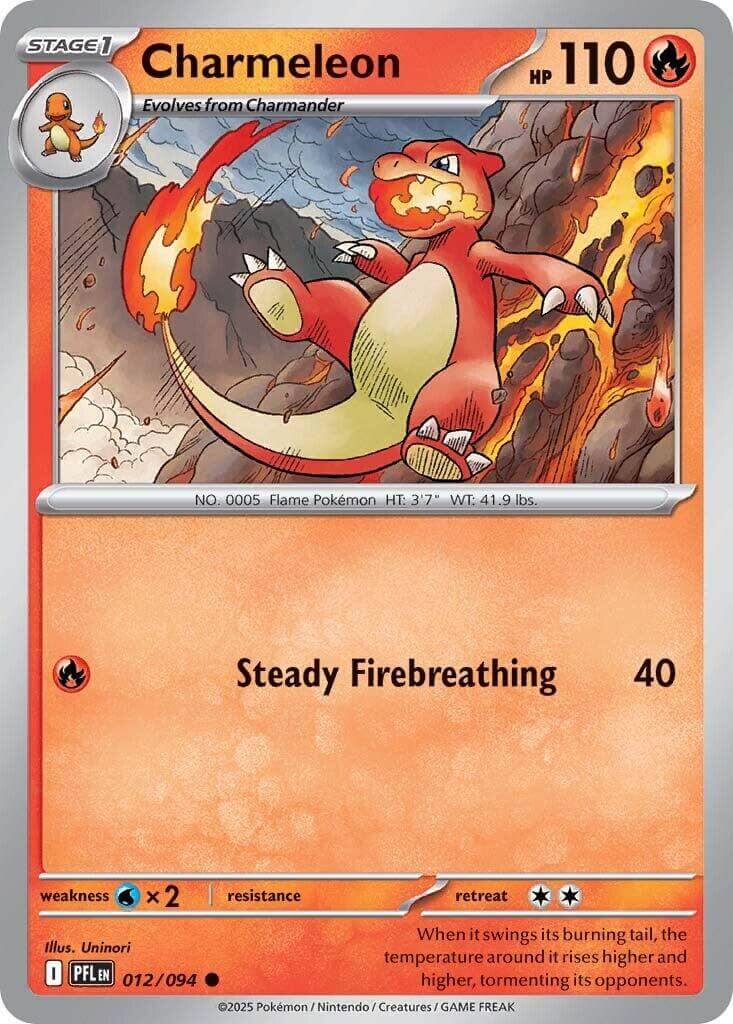 Charmeleon [PFL - 012/094] Condition: Near Mint Collectible Trading Cards ME02: Phantasmal Flames Also available: Language: English Printing: Reverse Holofoil