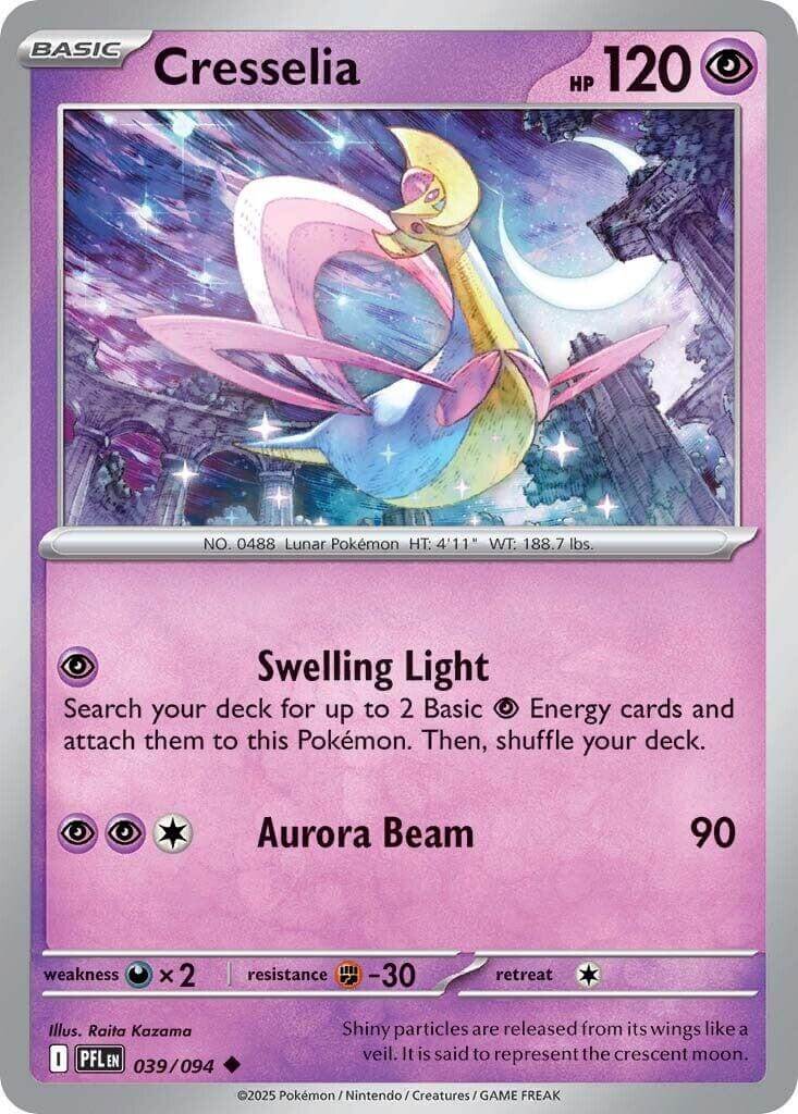 Cresselia [PFL - 039/094] Condition: Near Mint Collectible Trading Cards ME02: Phantasmal Flames Also available: Language: English Printing: Reverse Holofoil