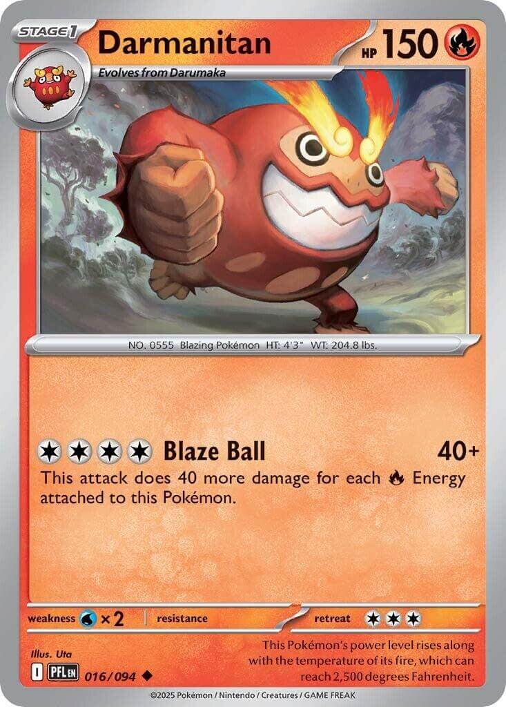 Darmanitan [PFL - 016/094] Condition: Near Mint Collectible Trading Cards ME02: Phantasmal Flames Also available: Language: English Printing: Reverse Holofoil