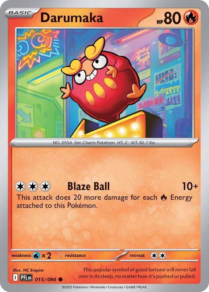 Darumaka [PFL - 015/094] Condition: Near Mint Collectible Trading Cards ME02: Phantasmal Flames Also available: Language: English Printing: Reverse Holofoil