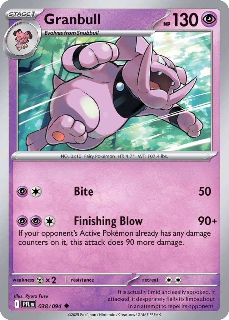 Granbull [PFL - 038/094] Condition: Near Mint Collectible Trading Cards ME02: Phantasmal Flames Also available: Language: English Printing: Reverse Holofoil