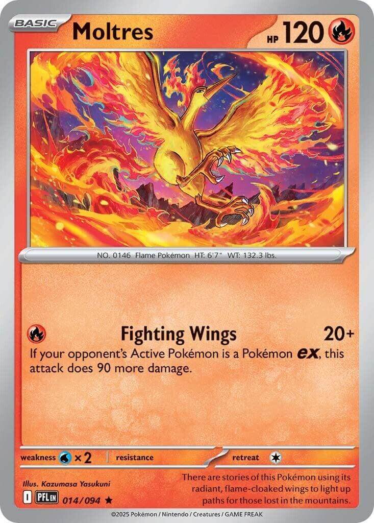 Moltres [PFL - 014/094] Condition: Near Mint Collectible Trading Cards ME02: Phantasmal Flames Also available: Language: English Printing: Reverse Holofoil