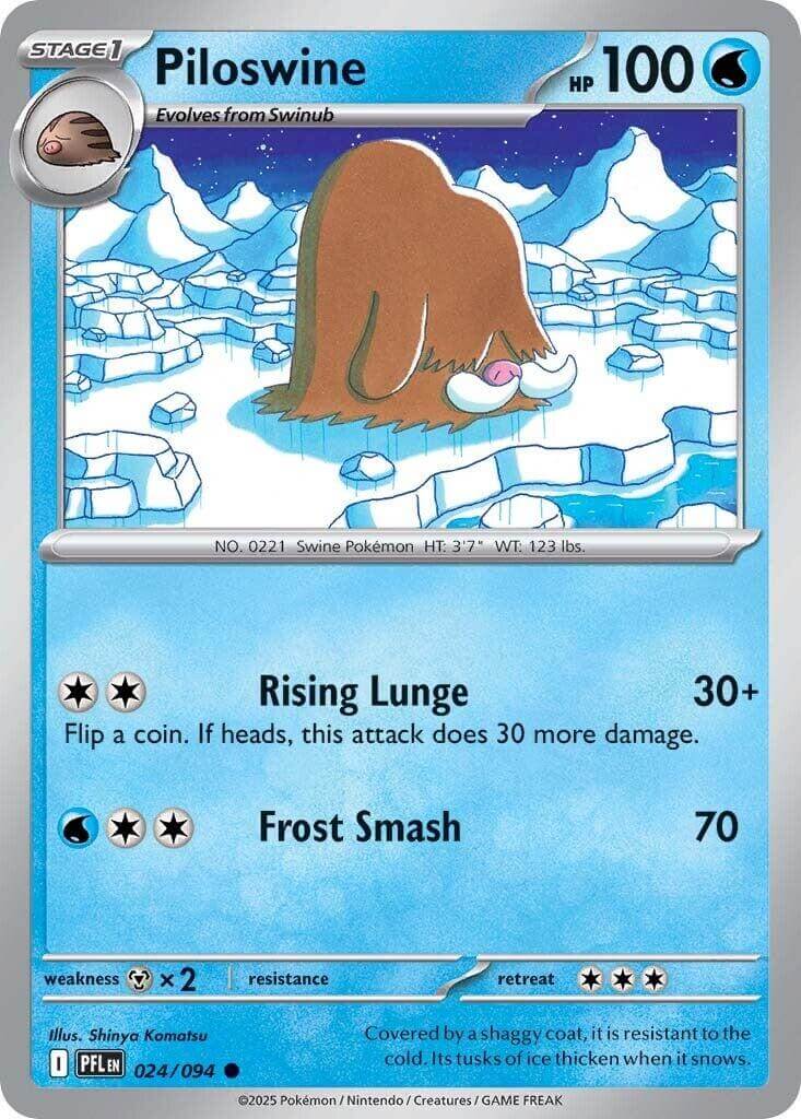 Piloswine [PFL - 024/094] Condition: Near Mint Collectible Trading Cards ME02: Phantasmal Flames Also available: Language: English Printing: Reverse Holofoil