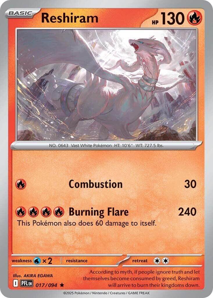 Reshiram [PFL - 017/094] Condition: Near Mint Collectible Trading Cards ME02: Phantasmal Flames Also available: Language: English Printing: Reverse Holofoil