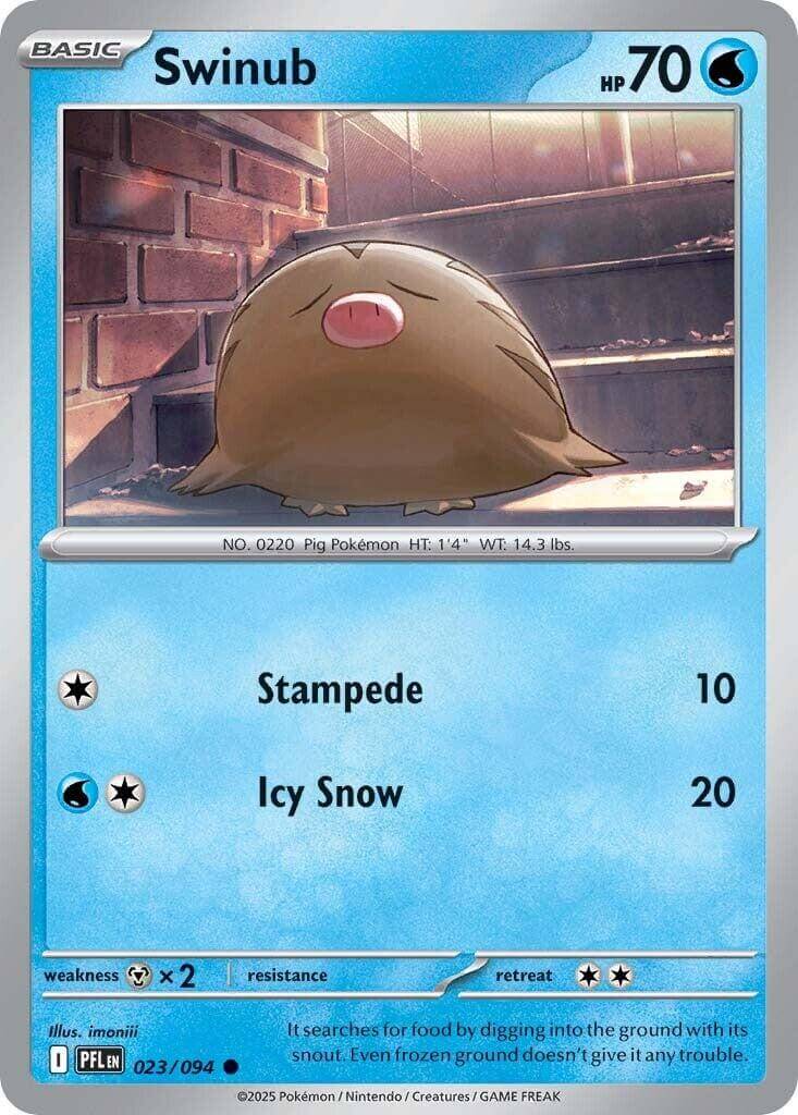 Swinub [PFL - 023/094] Condition: Near Mint Collectible Trading Cards ME02: Phantasmal Flames Also available: Language: English Printing: Reverse Holofoil