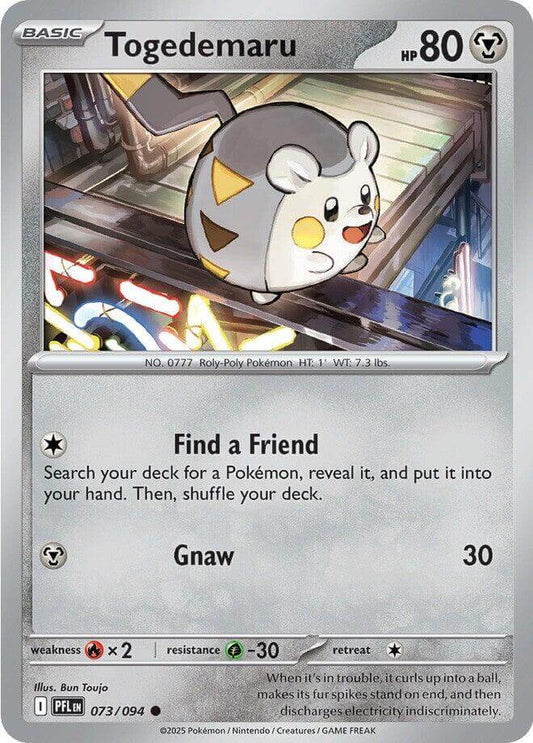 Togedemaru - 073/094 [PFL - 073/094] Condition: Near Mint Collectible Trading Cards ME02: Phantasmal Flames Also available: Language: English Printing: Reverse Holofoil