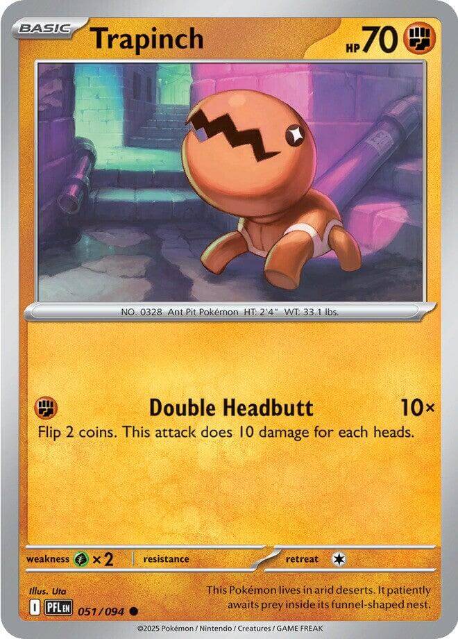 Trapinch [PFL - 051/094] Condition: Near Mint Collectible Trading Cards ME02: Phantasmal Flames Also available: Language: English Printing: Reverse Holofoil