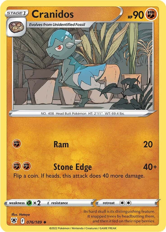 Cranidos [SWSH10 - 076/189] Condition: Near Mint Collectible Trading Cards SWSH10: Astral Radiance Also available: Language: English Printing: Reverse Holofoil