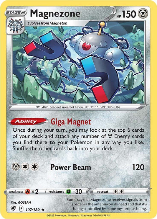 Magnezone [SWSH10 - 107/189] Condition: Near Mint Collectible Trading Cards SWSH10: Astral Radiance Also available: Language: English Printing: Reverse Holofoil