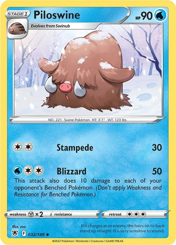 Piloswine [SWSH10 - 032/189] Condition: Near Mint Collectible Trading Cards SWSH10: Astral Radiance Also available: Language: English Printing: Reverse Holofoil