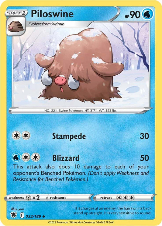 Piloswine [SWSH10 - 032/189] Condition: Near Mint Collectible Trading Cards SWSH10: Astral Radiance Also available: Language: English Printing: Reverse Holofoil