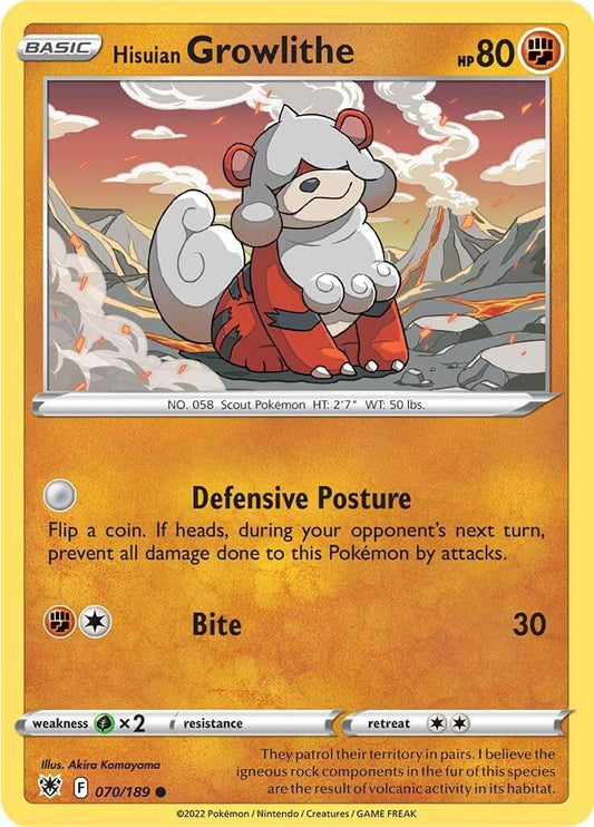 Hisuian Growlithe [SWSH10 - 070/189] Condition: Near Mint Collectible Trading Cards SWSH10: Astral Radiance Also available: Language: English Printing: Reverse Holofoil