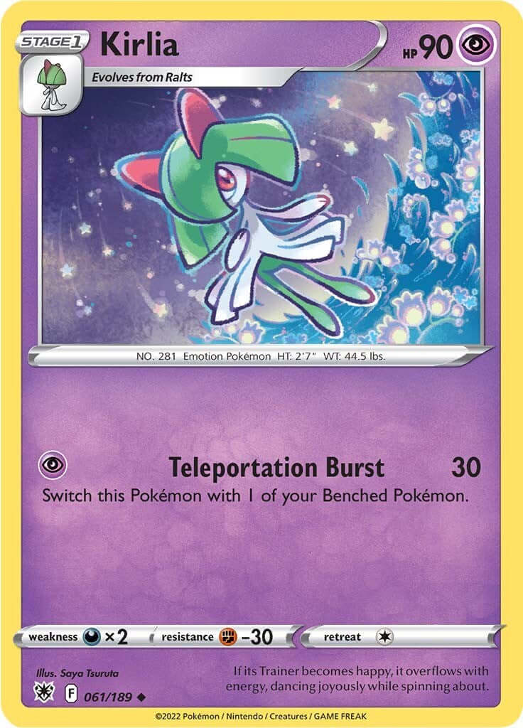 Kirlia [SWSH10 - 061/189] Condition: Near Mint Collectible Trading Cards SWSH10: Astral Radiance Also available: Language: English Printing: Reverse Holofoil